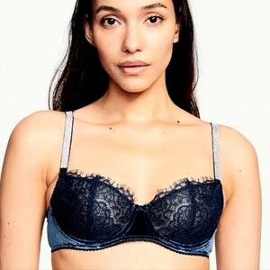 DREAM ANGELS Navy Floral Lace & Velvet Balconette Push-Up Bra